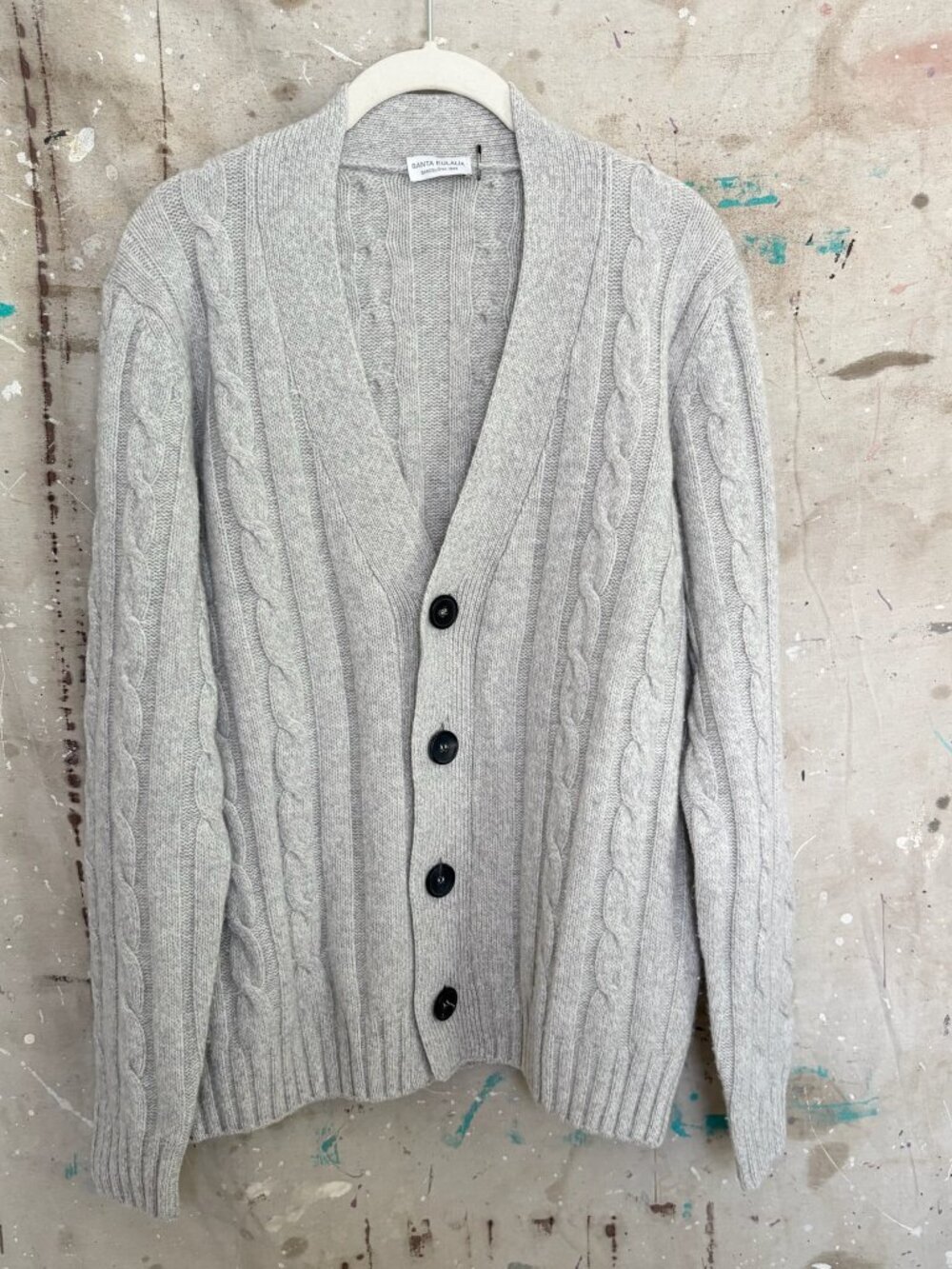 Santa Eulalia Cable Knit Merino Wool Cardigan Sweater